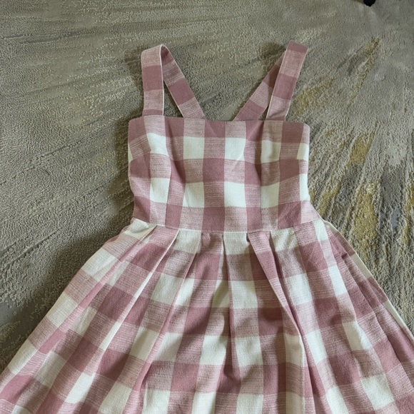 Gal Meets Glam Polly Pink White Gingham Linen Blend mini Dress 12 petite - Picture 5 of 13